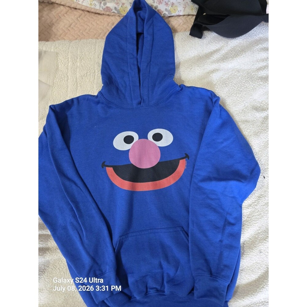 Gildan Blue Pullover Hoodie Men's L Cotton Blend Grover Graphic Kangaroo Pocket